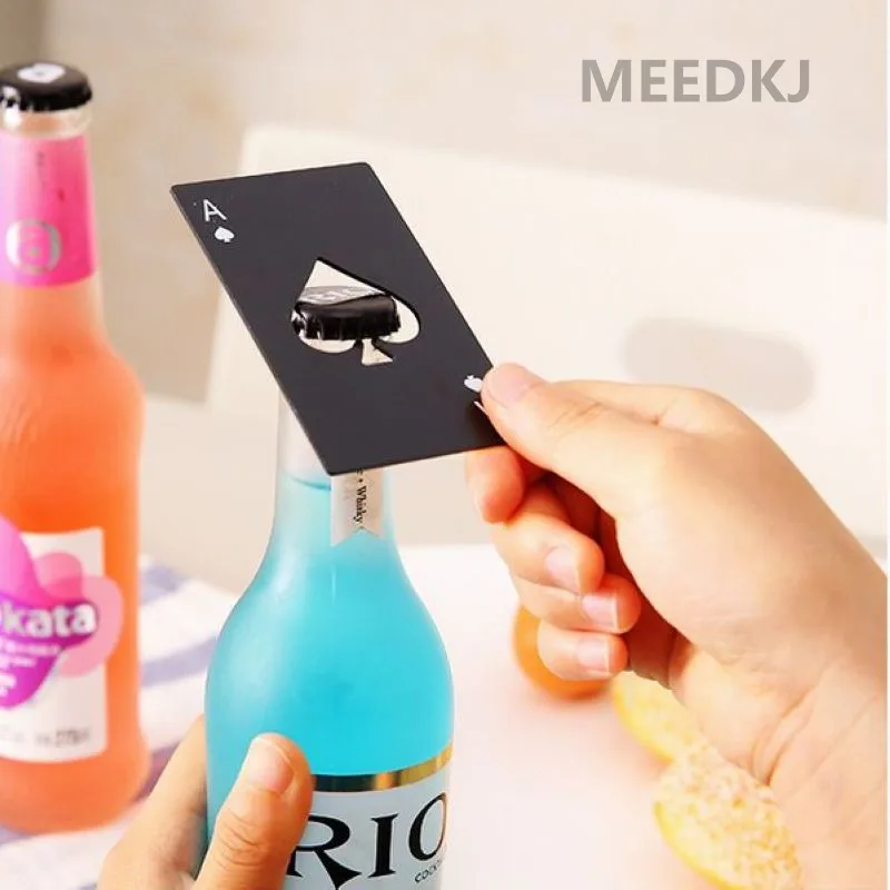 

1 Pc Creative Spade A Poker Card Beer Bottle Opener Stainless Steel Bottle Opener Black Silver Party Decor Bar Accessories