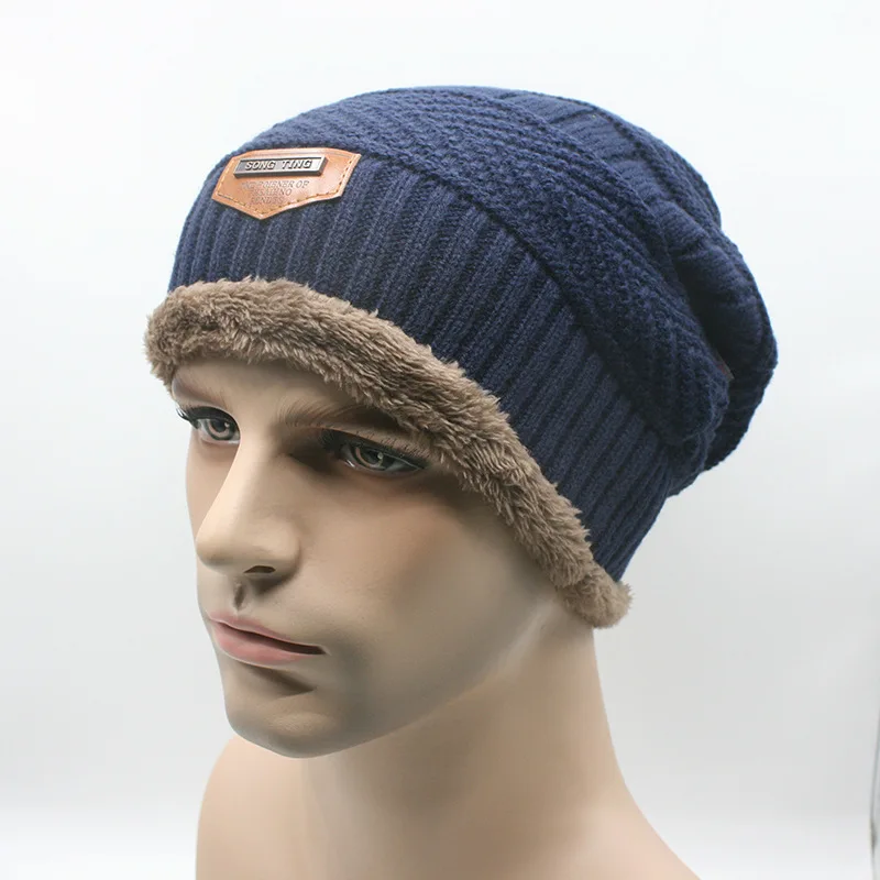 

Men's Skullies Hat Bonnet Winter Beanie Knitted Wool Hat Plus Velvet Cap Thicker Mask Fringe Sports Beanies Hats for Men 04#