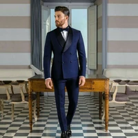 latest designs navy blue suits for men attire groom tuxedo double breasted groomsmen outfit 2piece terno masculino costume homme