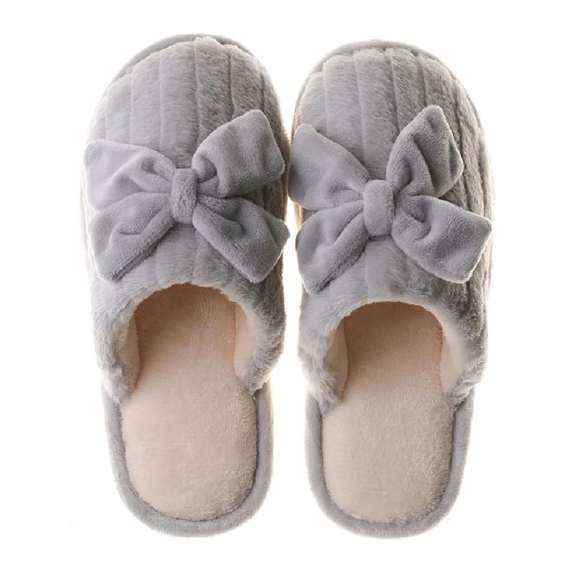 Winter Women Shoes Warm Indoor Slippers High Quality Furry Couple Lovers Home Slippers Butterfly-knot  Female Cotton Footwear
