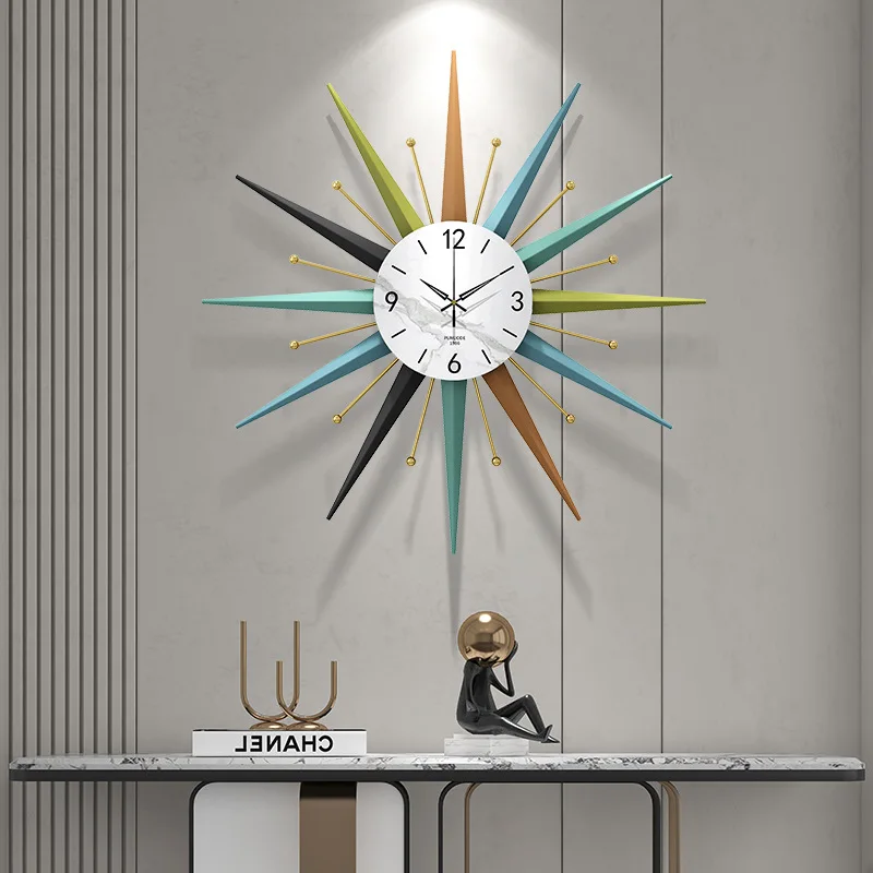 

Nordic Luxury Wall Clock Living Room Modern Solar Metal Wall Clocks Silent Corridor Kitchen Reloj Pared Wall Decoration EH60WC