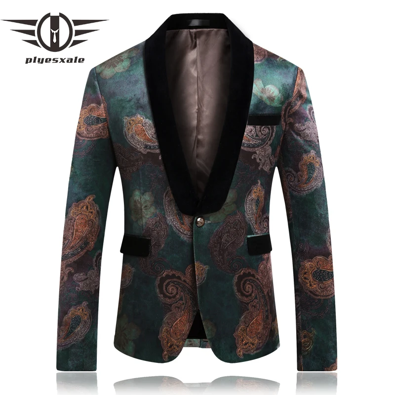 

Plyesxale Green Blazer Men 2021 New Arrival Spring 5XL Prom Blazer For Men Printed Chaqueta Elegante Hombre Mens Stage Wear Q67