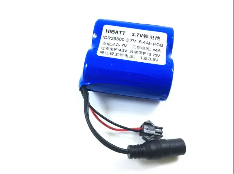 Литий-ионный аккумулятор с возможностью зарядки ICR 26500 2 и 3,7 В 6400MAH плюс защитная плата с разъемом.