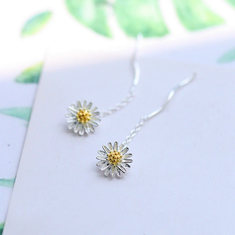 

Sweet Jewelry Flower Earrings Cute Wavy Hight Quality Golden And Silvery PlatingShort Chain Earrings For Summer Party Gifts