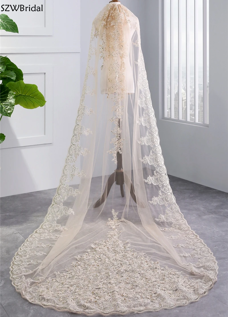 

New Arrival Handmade Lace Sequin Wedding Veils 3 Meter Bridal Veil Wedding Accesorios Bridal Headwear Novia Velos Voile Wesele