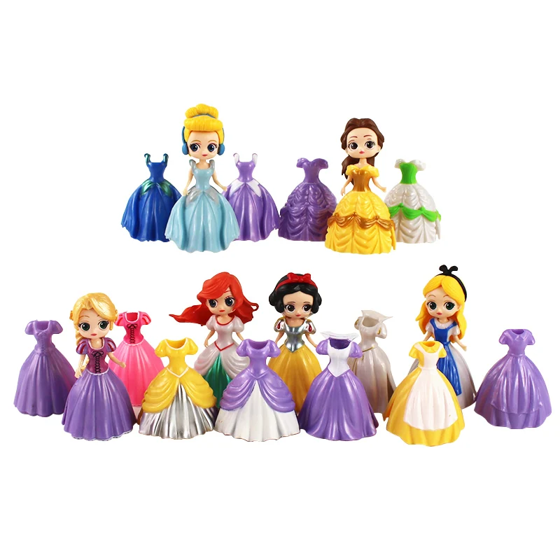 

6pcs/set Disney Princess Magic Clip Doll QPosket Snow White Cinderella Ariel Belle Tangled Alice Model Set Toys for Children
