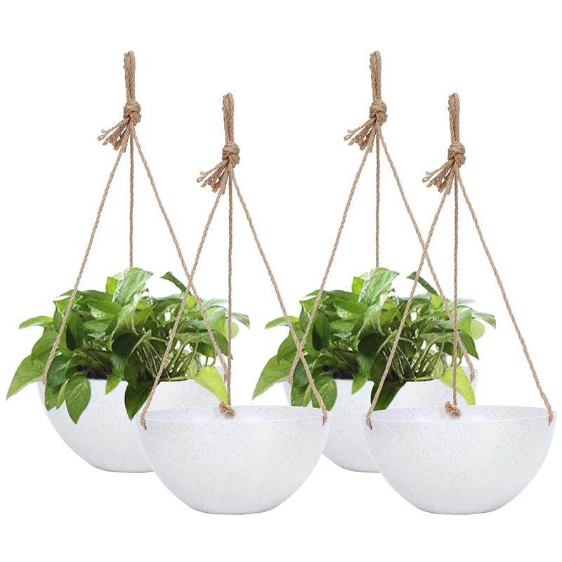 

4-Pack 10 Inch Hanging Planter Basket For Outdoor Indoor Plants, Flower Plant Pot With Drain Holes (Speckled White)