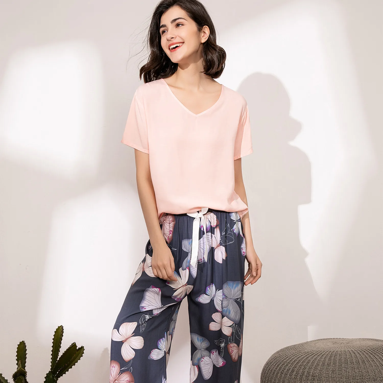 

Japanese Style Kimono Harajuku Women's Pajamas Set 2PCs T-shirt Trousers Summer Loungewear Sleepwear Outfits