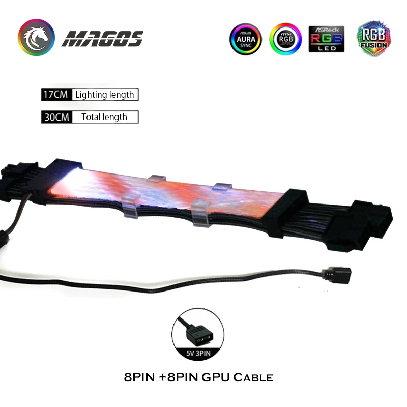 RGB Радужный кабель M/B 24PIN ATX Удлинительный шнур 8P(8 + 8) GPU PCI-E неоновая линия