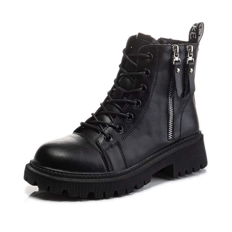 

Zipper Martin Boots Women Genuine Letaher High Top Ankle Black Shoes Female Casual Ankle Boots 2021 New Fashion Footwear