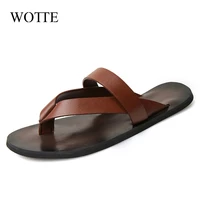 wotte flip flops men beach sandalias hombre fashion men slippers leisure concise genuine leather summer flip flops mens shoes