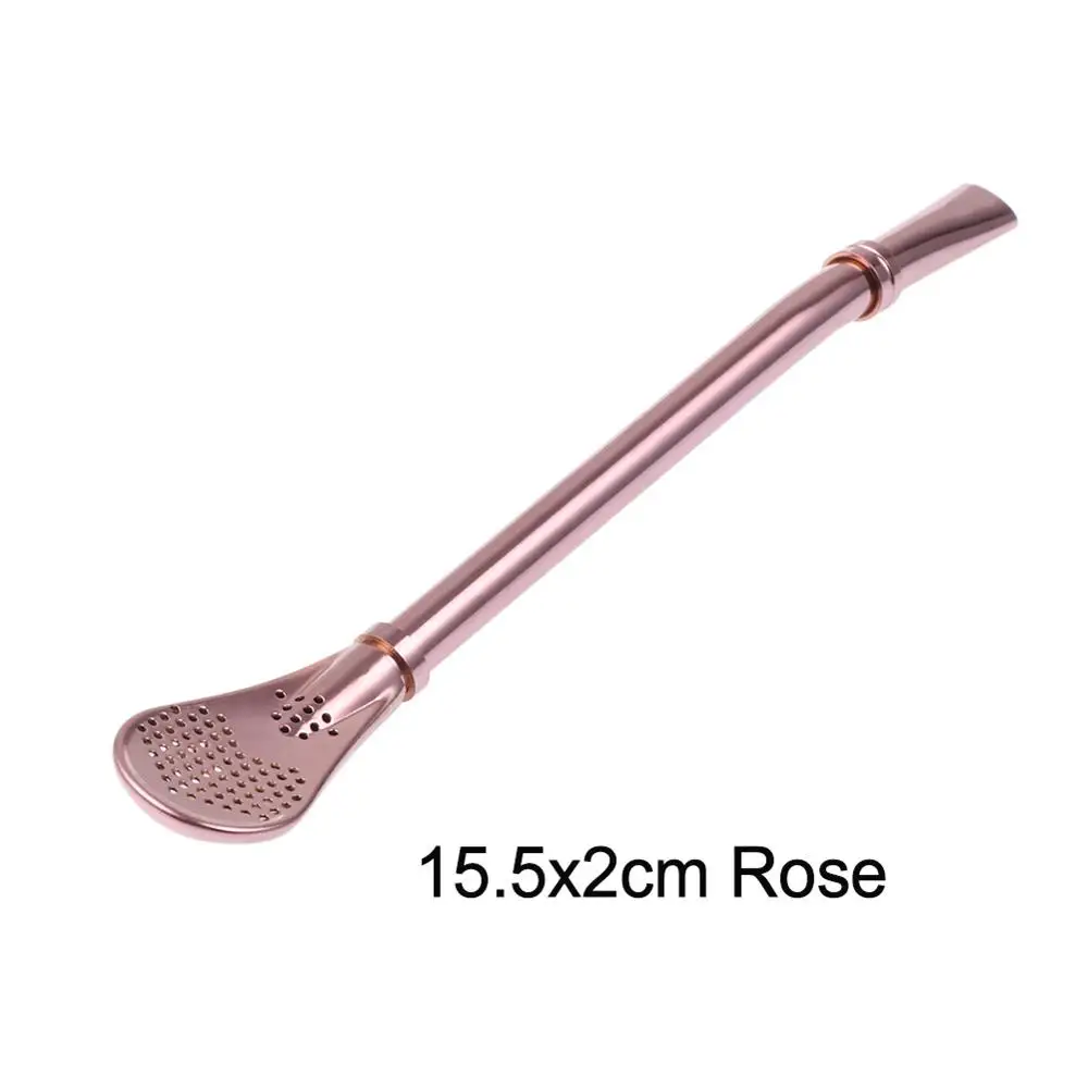 15.5x2cm Rose Нержавеющая сталь соломенная ложка Чайный фильтр Yerba mate трубочки для чая Bombilla Gourd многоразовые чайные инструменты барные аксессуары - Цвет: 15.5x2cm Rose