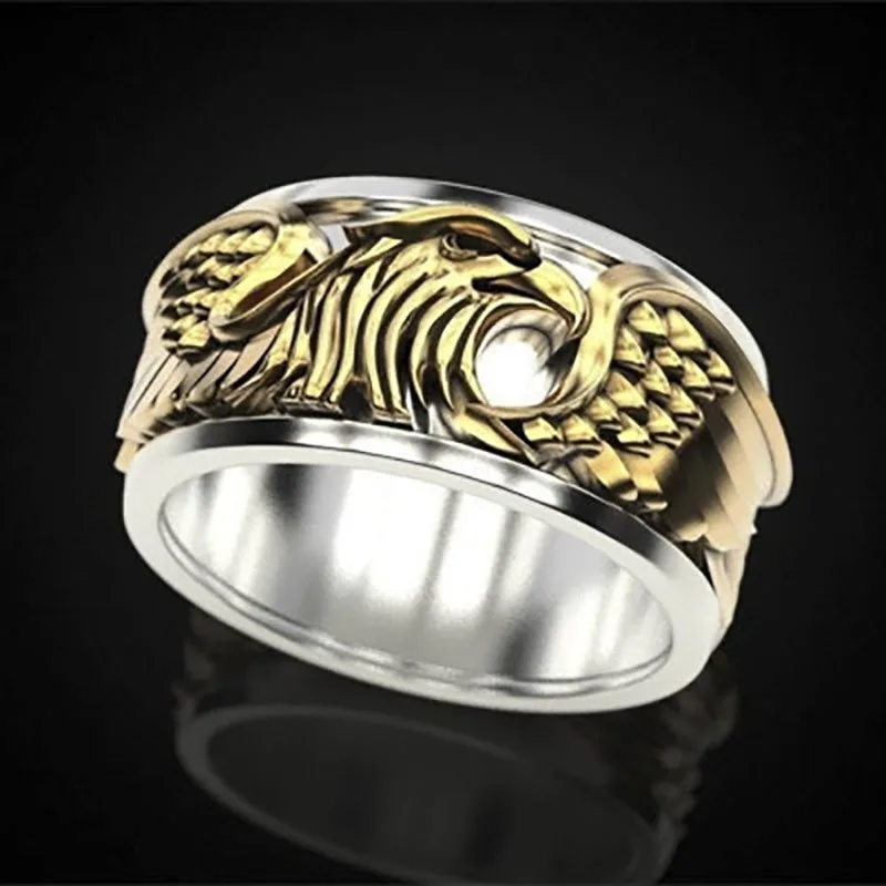 

Popular Men's Two-tone Domineering Golden Embossed Eagle Wings Metal Male Ring for Party Jewelry Accessories Size 6-14