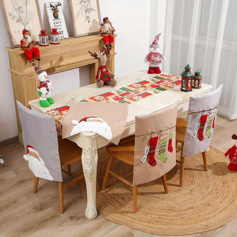 Brand New 50*60cm Christmas Chair Covers Back Cover Santa Claus Snowman Stocking Caps Slipcovers for Party Décor | Дом и сад