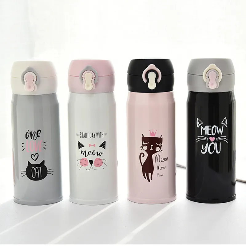 Термосы из нержавеющей стали с мультяшным котом 350 мл|Вакуумные фляги и термосы| |