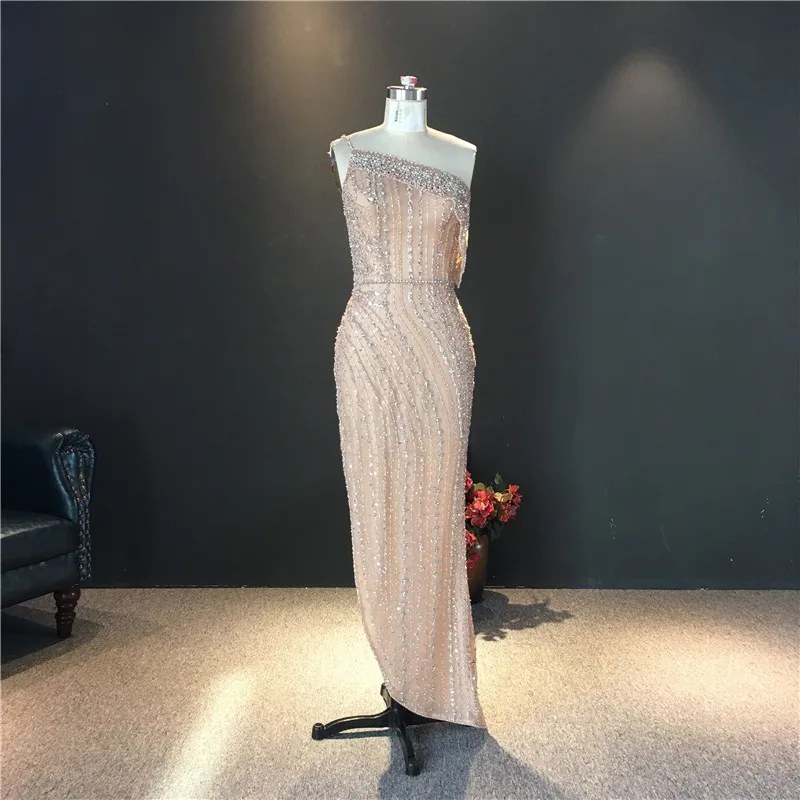 

Роскошные вечерние платья 2021 реальные фотографии телесного цвета с тяжелыми бусинами на одно плечо в пол для выпускного вечера вечеринки т...