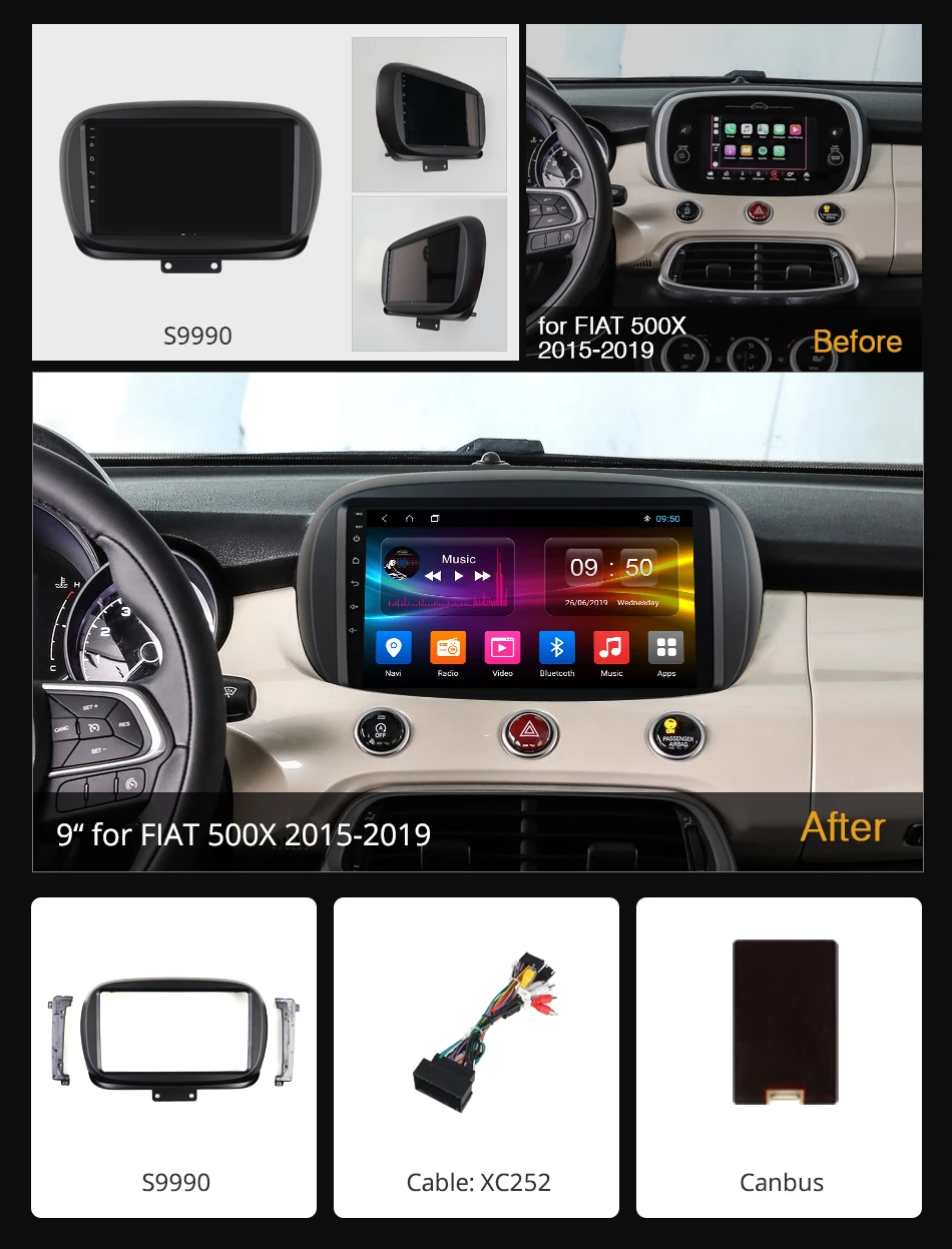360 ° Панорамное 8 ядро 4G+ 64G Android 9,0 автомобильное мультимедийное радио для FIAT 500X- головное устройство gps навигация SPDIF DSP CarPlay