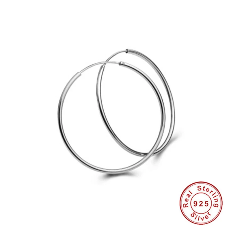 BIG HOOP 25-60MM Korean Earrings Sexy 925 Sterling Silver Earring for Women Accessories Fashion Exaggerated Hoop Ear Loop Circle | Украшения
