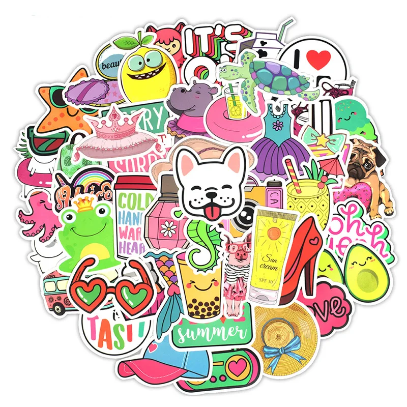 50 шт. розовые Мультяшные стикеры в стиле девушки милые аниме животные Kawaii