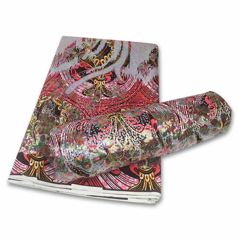 

2021Best Quality Nigerian 100%Cotton African Sequins Wax Fabric Soft Prints Ankara Materials 6Yards Tissu Sewing Lady Dress F5-8