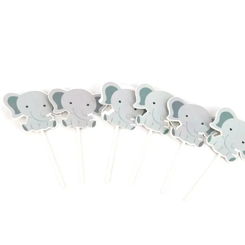 24 шт./лот слон тема для капкейка мультфильм Синий Розовый Baby Shower торт украшения