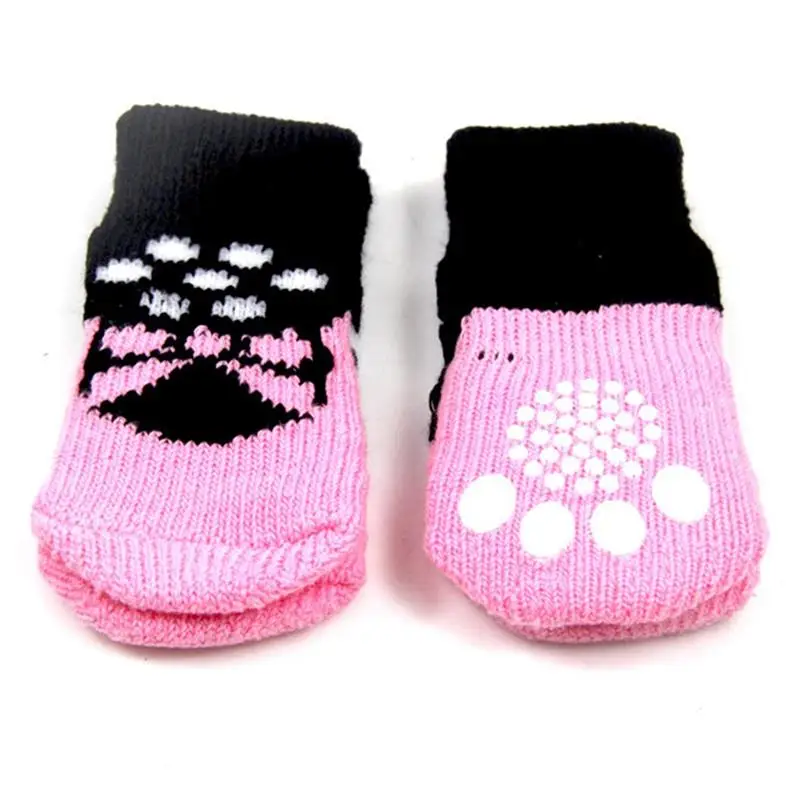 

2 Pairs Cute Dogs Socks Anti-Slip Cotton Knit Small Dog Shoes Indoor Wear Slip On Paw Protector For Pet Puppy Dog Socks Supplies