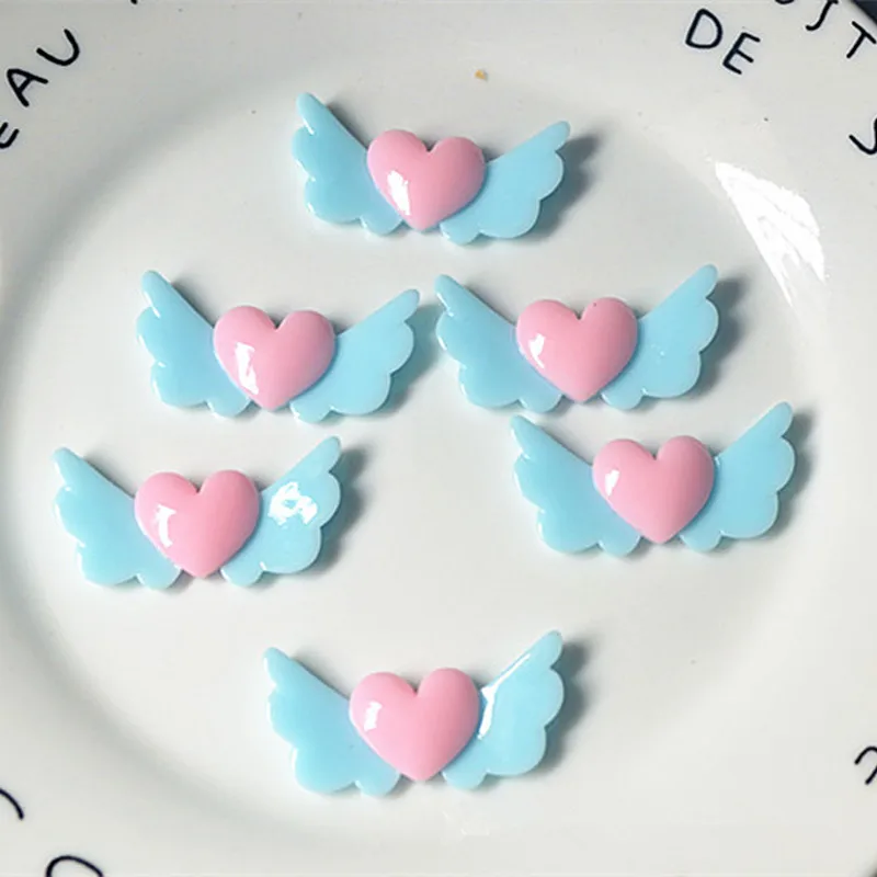 10 шт полимерные Стразы плоские с оборота кабошон Сердце Ангела Крылья