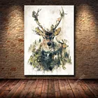 Пейзаж рисунок оленя на холсте скандинавский Стиль минималистский лес печати плакатов Wall Art Гостиная украшения