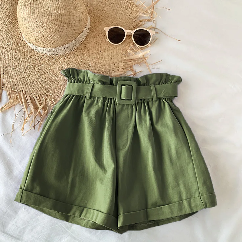 

2021 Summer New Elegant Cotton Shorts womens Wild Leisure Bead Bud Wide Leg shorts High Waist Slimming Shorts with