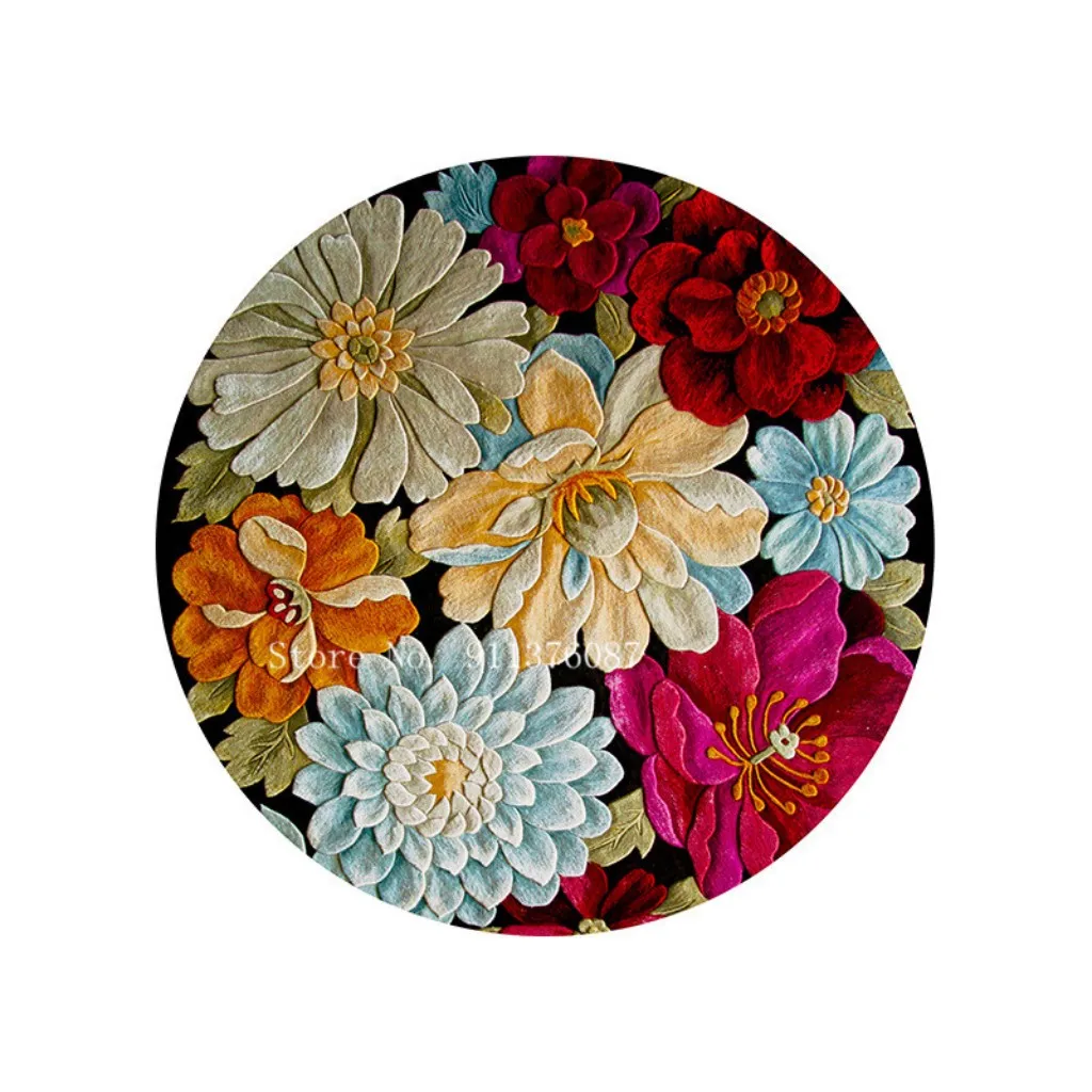Европейский 3D трехмерный круглый коврик с цветами нескользящий напольный ковер