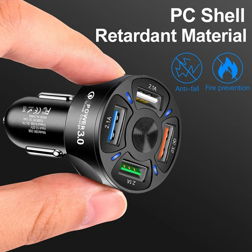 FM Transmitter 18W Fast Charging Car USB Charger Quick Charge 3.0 In 4 Port Mobile Phone for Samsung S10 Iphone 11 7 | Автомобили и