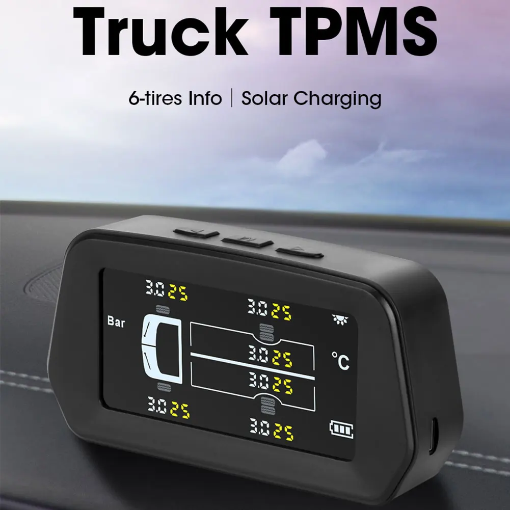 

Solar Power TPMS Car Tire Pressure Alarm Monitor System Real-time Monitor Auto Security Alarm Systems Temperature Warning