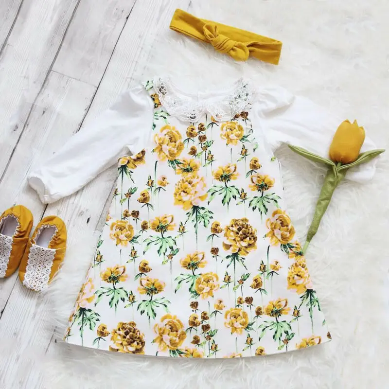Праздничное платье-пачка с длинными рукавами и цветочным рисунком для маленьких