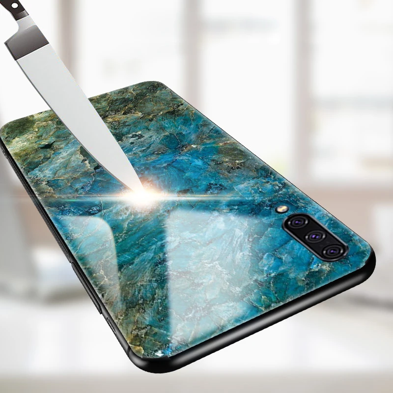 GFAITH для samsung A50 стеклянный чехол, закаленное Мягкий силиконовый чехол, чехол с мраморным принтом для Galaxy A20 A30S A10 A40 A70 M20 S8 S9, чехол