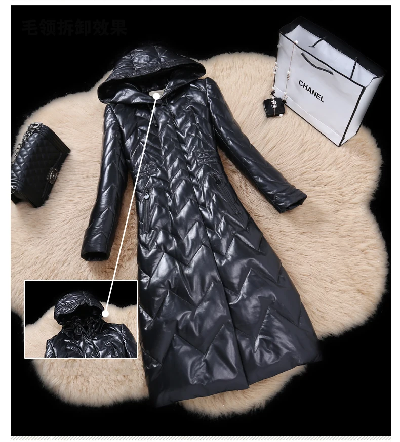 Женская куртка из натуральной кожи зимняя теплая 90% утиный пух овчины пальто для