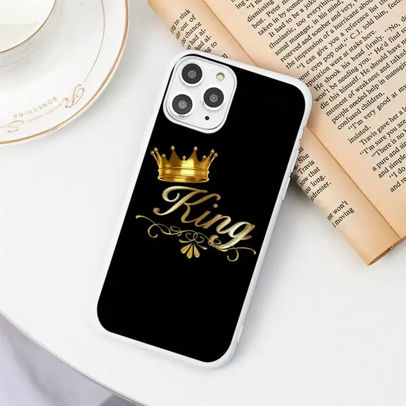 

couple Golden King Queen Phone Case Candy Color for iPhone 6 6S 7 8 11 12 XS X SE 2020 XR mini pro Plus MAX funda