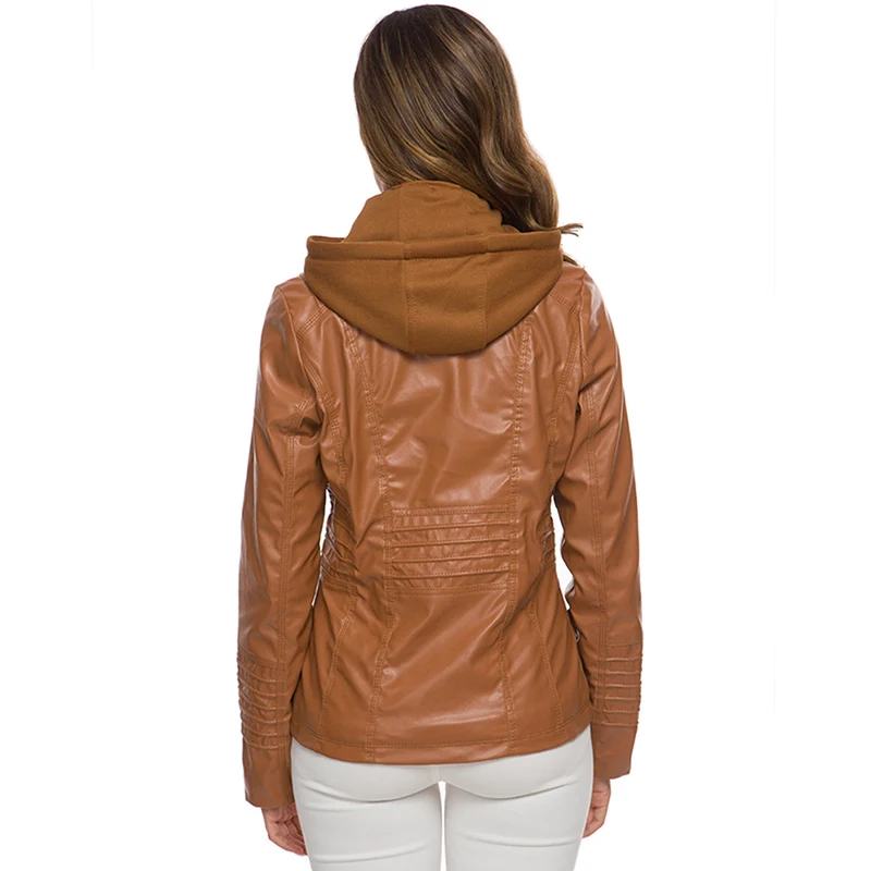 FTLZZ Осенняя Женская куртка из искусственной кожи с капюшоном уличная одежда