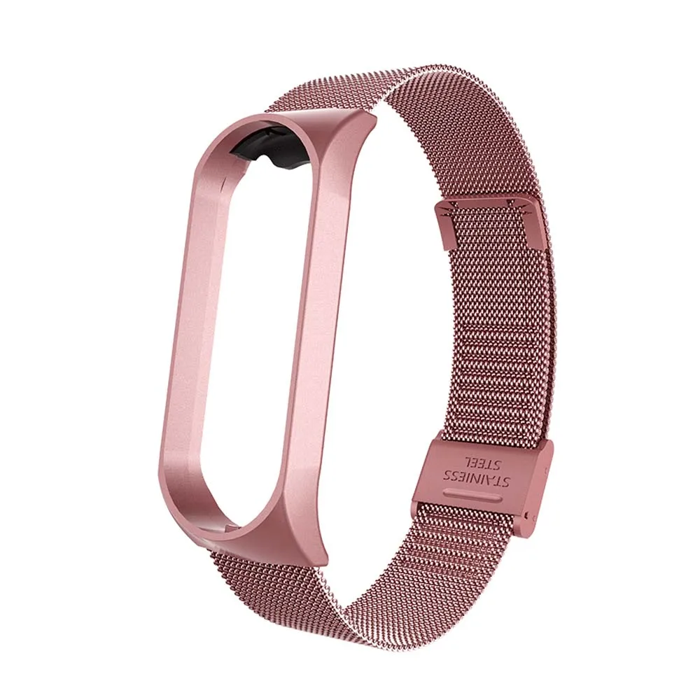 Rovtop ремешок для Xiaomi mi Band 4 ремешок для Xiaomi mi band 3 браслет для mi band 3 M3 M4 металлический Безвинтовой браслет из нержавеющей стали - Цвет: Buckle Rose Pink