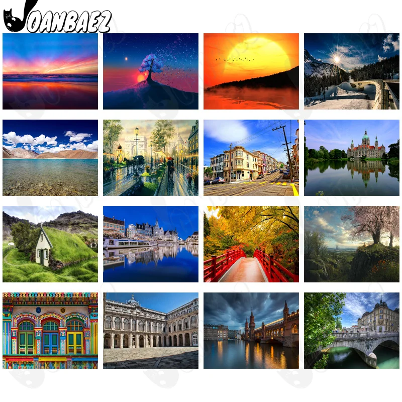 

Abstract Landscape 5D Diy Diamond Painting Building Seaside Reflection Round Diamond Art Inlaid Home Room Wall Decoration