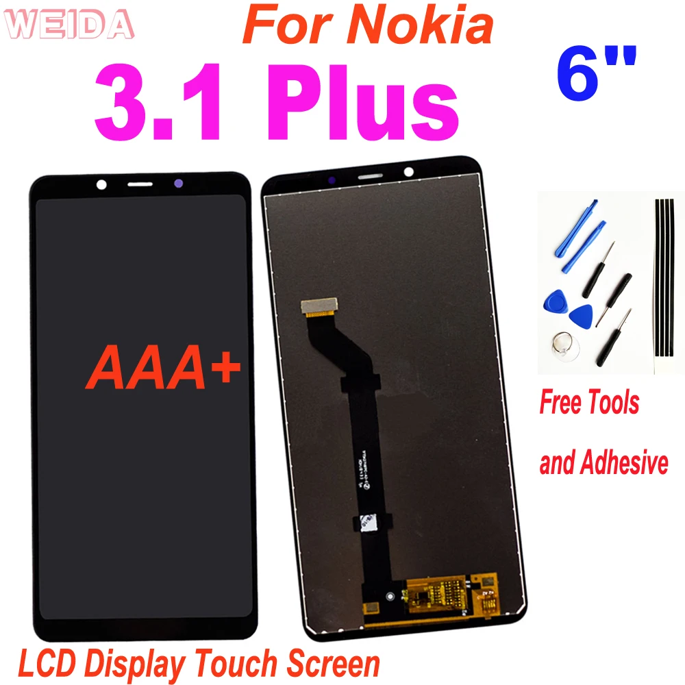 

100% Tested 6" LCD For Nokia 3.1 Plus LCD TA-1118 TA-1104 LCD Display Touch Screen Digitizer Assembly Replacement with Tool