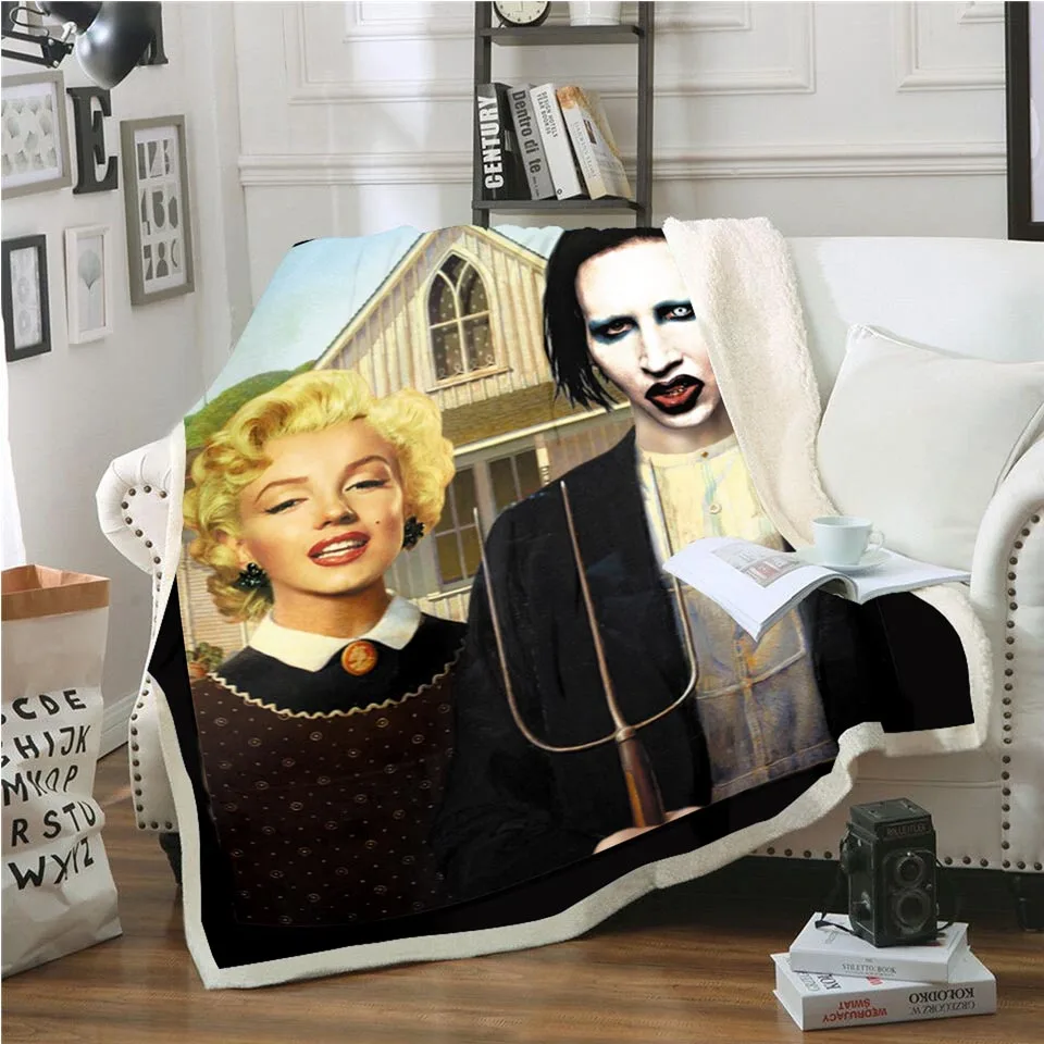 

Singer Marilyn Manson 3D Sherpa Blanket Velvet Plush Throw Fleece Blanket Bedspread Couch Sofa Quilt Cover Travel Bedding 011