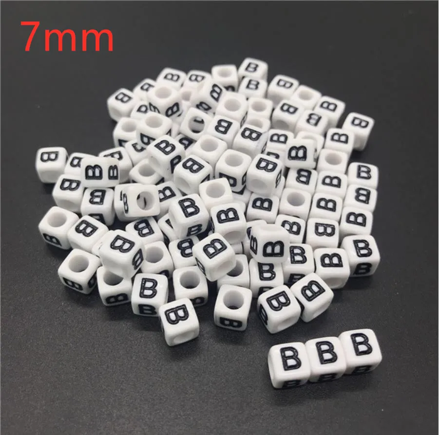 7mm Letter B 100 шт 7-10 мм Смешанные Квадратные бусины в форме букв Алфавит Акриловые бусины ручной работы ювелирных изделий для браслета ожерелье аксессуары - Цвет: 7mm Letter B