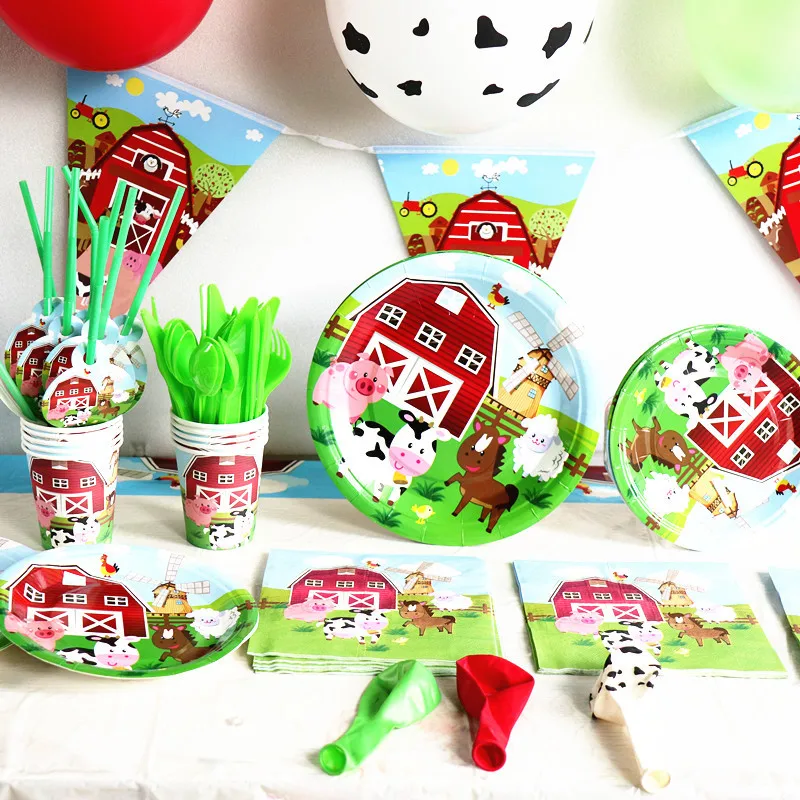 

Farm Theme Party Jungle Ranch Disposable Tableware Paper Plate Cup Napkin Children's Birthday Party Decoration Supplies Balloon
