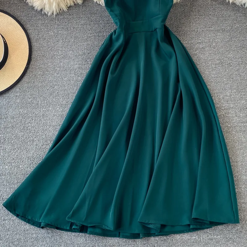 

2021 summer new ladies temperament cross halter sexy suspender long skirt dress slim slimming dress women