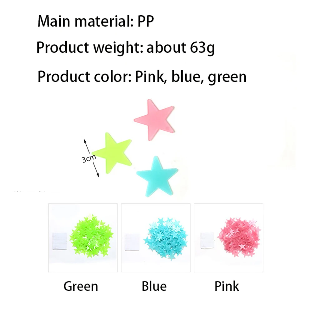

100pcs 3cm Stars Luminous Paste Fluorescent Luminous Wall Stickers Star Patch Plastic Three-Dimensional Pp Night Light Starry