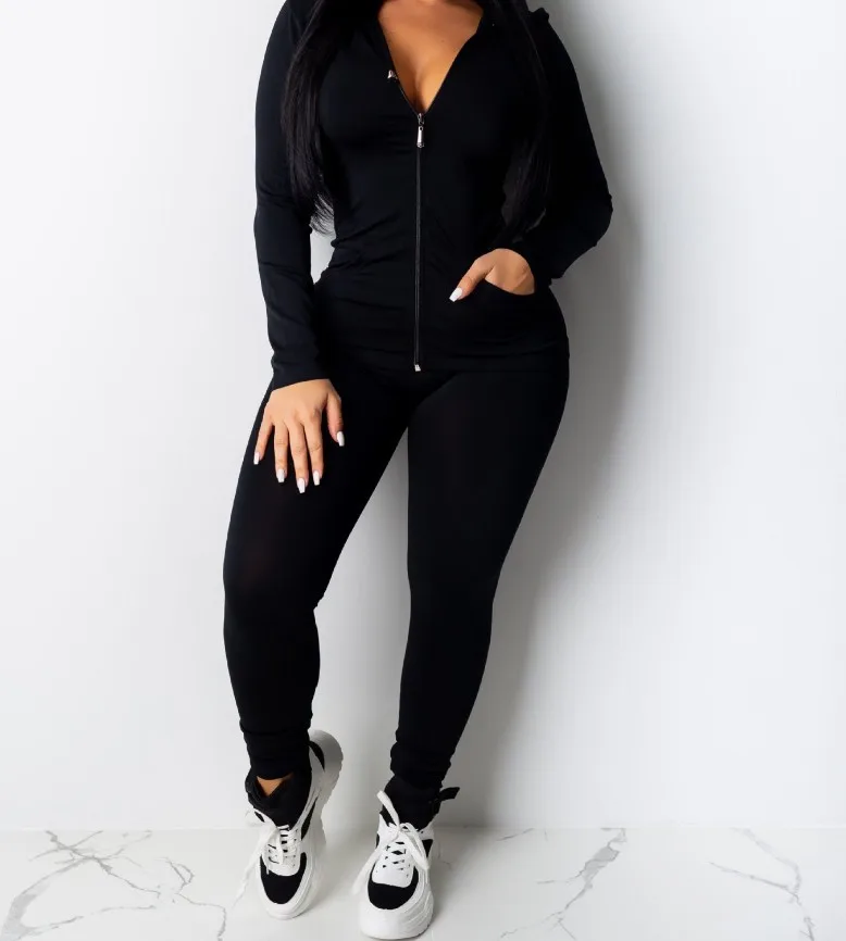 

Sexy Skinny Women Pants Set Long Sleeve Hooded Zip Up Tops+Pencil Pants Femme 2PCS Suits Women Two Pieces Sets Bodycon Tracksuit