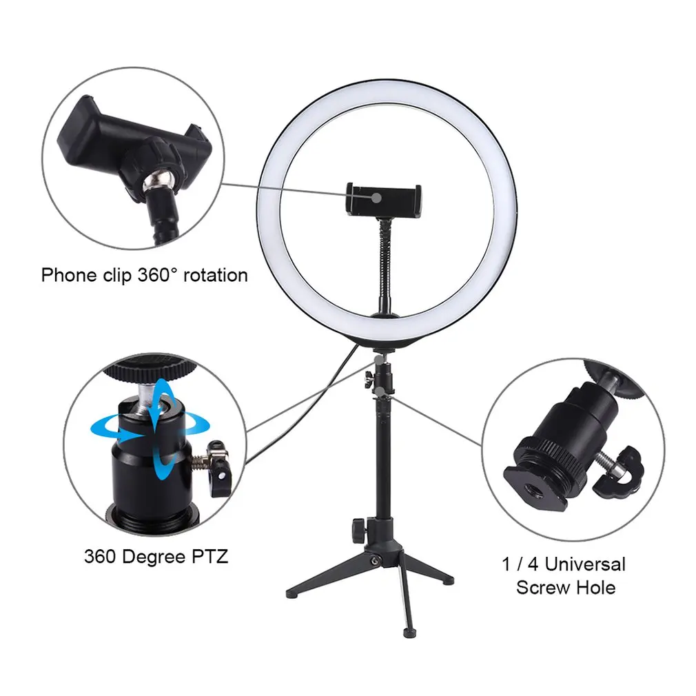 PULUZ, 10 дюймов, Usb, 3 режима, регулируемое светодиодное кольцо Vlogging, селфи, фотография, Видео Освещение с холодным башмаком, штатив, шаровая Головка, зажим для телефона