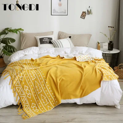 TONGDI European Soft Warm Lace Fringed Knitting Wool Blanket Pretty Gift Decor For Girl All Season Sofa Bed Handmade Sleeping