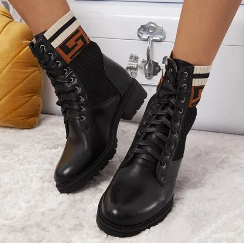 GOGD/кожаные ботинки на шнуровке с вязаным узором модная повседневная женская
