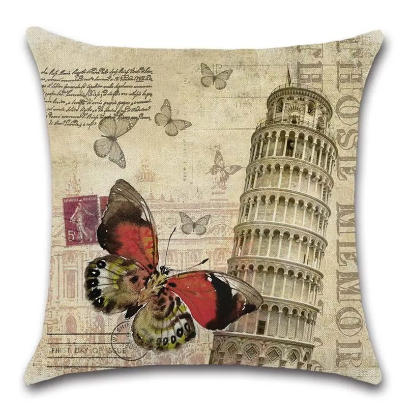 Vintage decorative painting butterfly building Cushion Cover Home sofa chair car seat kids room gift friend present pillowcase | Дом и сад